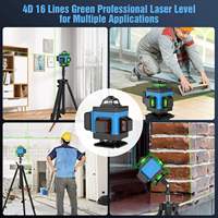 Niveau laser vert industriel 3D/4D à 12/16 lignes, 360 degrés, avec ligne laser croisée, alimentation par batterie au lithium, qualité DIY, vente en gros