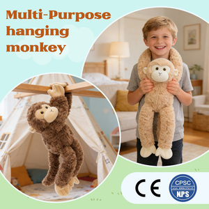 Set di 3 Peluche Scimmie con Velcro, Morbidi Animali Imbottiti, Decorazione da Parete, Accessorio per Auto e Zaino, Regalo - Product Image 5