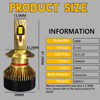 Système d'éclairage automobile 12V 24V 300W 50000LM 6500K IP68 CANBUS H1 H3 H4 H11 9005 9006 H7 Ampoule de phare LED H7