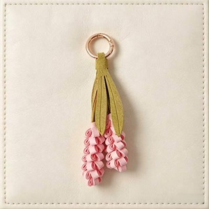 Cute Leather Keychain With Purple Flower Design And Gold Ring For Bag Charm - Product Image 5