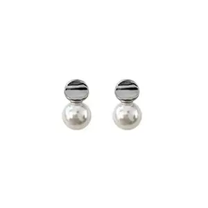 metal sheet earrings big pearl round earrings Jewelry 925 Sterling Silver earrings