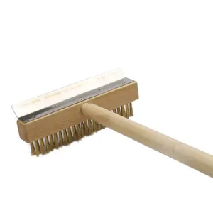 Custom High Quality Pizza Oven Brush 90cm Long Wooden Handle Stainless Steel Wire Pizza Oven Cleaning Brush