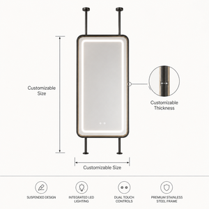 Kingstin Miroir LED suspendu en acier inoxydable pour vasques semi-ouvertes, 3 teintes, antibuée, tiges sur mesure - Product Image 4