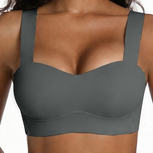 Soutien-gorge sans armatures à fermeture dorsale, à bretelles larges, sans couture, en nylon tricoté fin, confortable et respirant, pour l'export. - Product Image 1