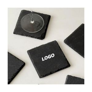 Natural <b>Slate</b> Stone Coasters Black Rock Drink Mats UV Printed Custom Brand Heat-Resistant for Tableware Perfect Promotional Gift - Product Image 1