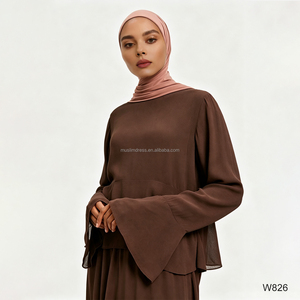 Abito Lungo Maxi Islamico da <span class=keywords><strong>Donna</strong></span> con Peplum, Maniche a Sbuffo e Orlo Irregolare, Abaya per Uso Quotidiano, Vendita all'Ingrosso - Product Image 2