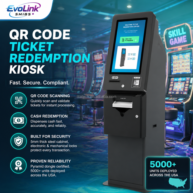QR Code Ticket Cash Payout Redemption Kiosk With Pyramid Printer Scanner Cash Dispenser for Skill Game Board Online Game