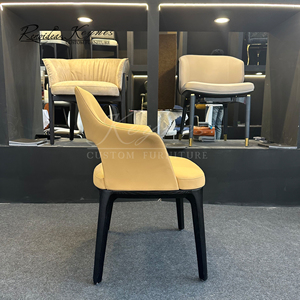 Fauteuil d'appoint contemporain unique à dossier ouvert en similicuir avec accoudoirs à oreilles, structure en bois noir pour café commercial - Product Image 5