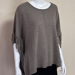 Poncho da donna personalizzato in puro Cashmere stile Casual allentato <span class=keywords><strong>con</strong></span> collo rotondo in <span class=keywords><strong>maglia</strong></span> tinta unita <span class=keywords><strong>con</strong></span> <span class=keywords><strong>frange</strong></span> Design - Product Image 1