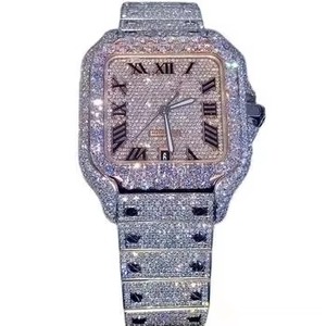 Montre unisexe de luxe en acier inoxydable carré, analogique, avec mouvement mécanique automatique ETA, sertie de moissanite, largeur 20 mm, étanchéité 10 bars, pour le dropshipping - Product Image 4