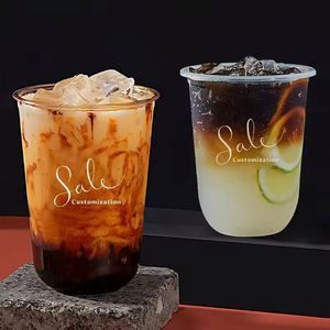 Gobelet jetable personnalisable en PP transparent en forme de U de 90 mm (24 oz) pour café glacé et thé aux perles chaud - Product Image 6