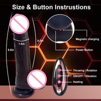 Control Remoto, Manos Libres, Ventosa, Un Toque, Dildo Grande Negro, Calefacción, Vibración Telescópica, Juguetes Sexuales para Adultos