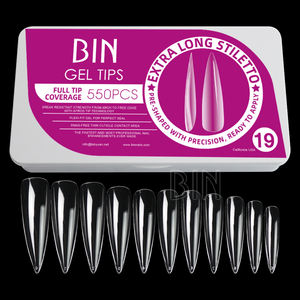 BIN 550 Uds. <span class=keywords><strong>Uñas</strong></span> de etiqueta privada cubierta completa prensa en las puntas de las <span class=keywords><strong>uñas</strong></span> puntas de gelatina transparente puntas de Gel de gelatina suave diseño Express - Product Image 1
