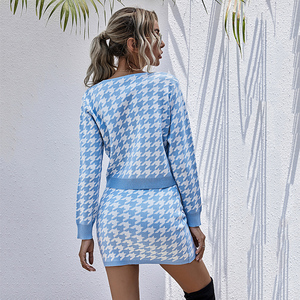 All'ingrosso abito da donna personalizzato in <span class=keywords><strong>maglia</strong></span> e scollo a V maglione corto di due pezzi - Product Image 4