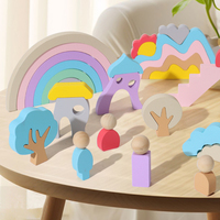Bloques de Madera Arcoíris, Juguete de Apilamiento Ciudad de Cuentos, Colores Macaron, Bloques de Construcción Educativos para Niños Pequeños, Regalo STEM Divertido