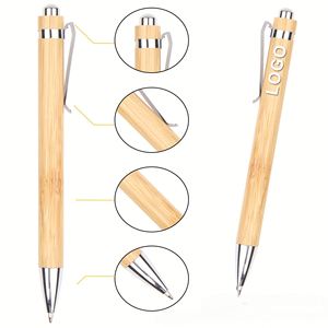 Personalized Bamboo <b>Retractable</b> Ballpoint <b>Pen</b> Set, 1mm Black Ink with Refills - Ideal for Journaling & Gifts - Product Image 2