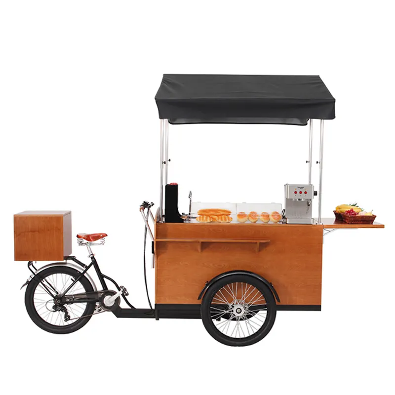 Bicicleta eléctrica de carga de café, 3 ruedas, clásica, tienda de café, triciclo de comida con techo