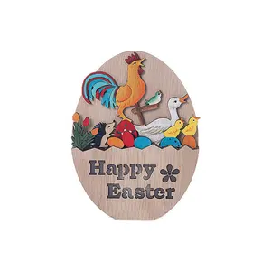 Hot Selling Easter Wooden Crafts Rabbit Decoration LED Egg Home Wooden Luminous Decoration