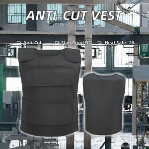 Gilet de sécurité anti-coupure et anti-perforation noir, niveau D, coupe régulière, coutures surjetées, protection corporelle - Product Image 2
