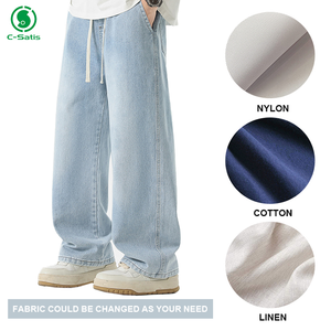 <span class=keywords><strong>Jeans</strong></span> stile americano su misura da uomo pantaloni lunghi larghi sbiaditi a <span class=keywords><strong>gamba</strong></span> <span class=keywords><strong>larga</strong></span> aderenti in vita per Casual da esterno - Product Image 6