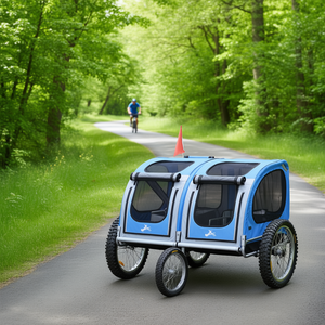 Remorque de vélo pour chien bleue avec 3 entrées, roues tout-terrain et moustiquaire pour un transport sécurisé des animaux - Product Image 2