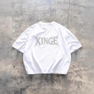 Camiseta Corta Unisex de Algodón 100% con Estampado de Diamantes de Imitación Personalizado, Estilo Gótico Urbano, Oversize, Novedad 2026, la Más Vendida - Product Image 3