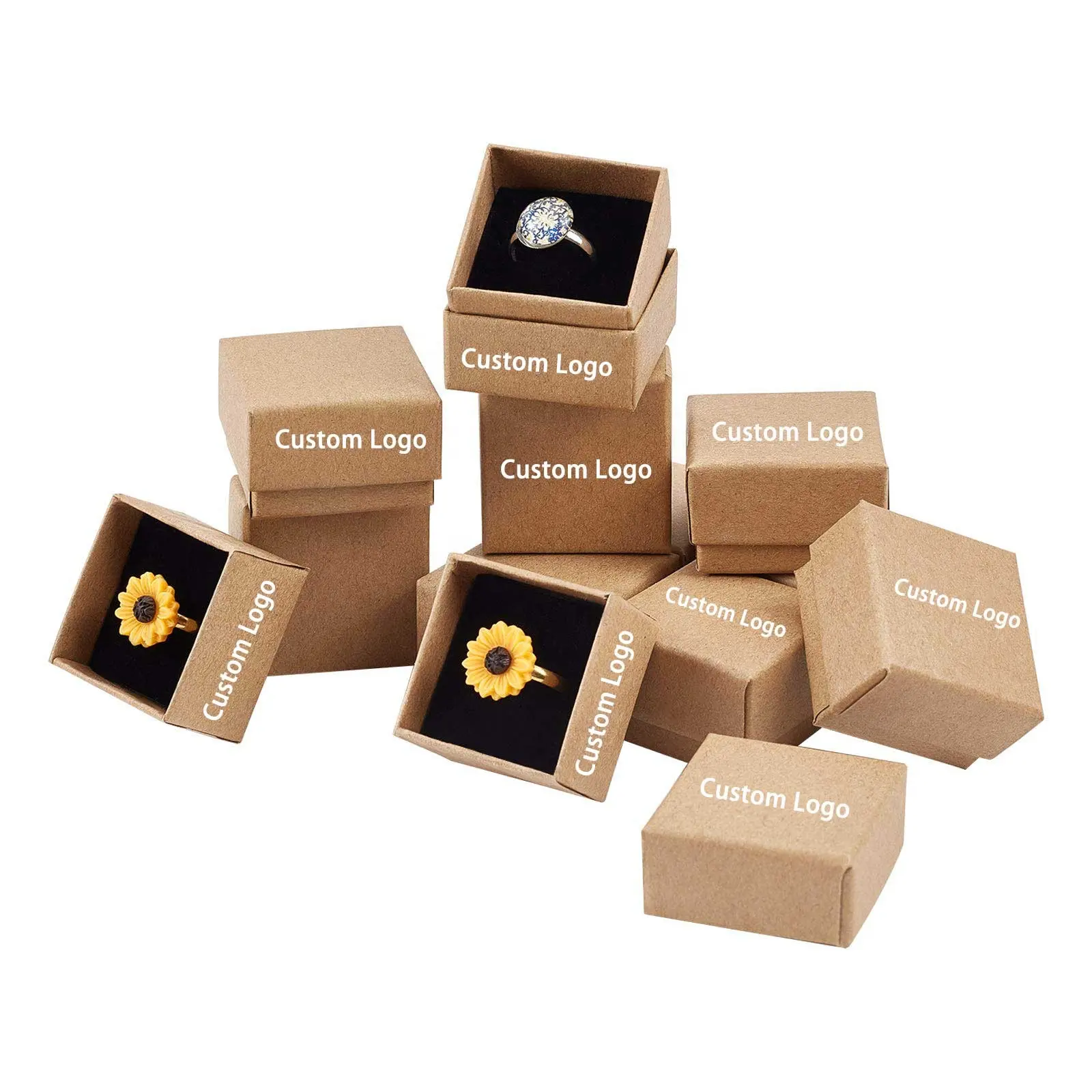 Valentine Weddings Stylish Elegant Printed Stamped Small Earring Packing Diy Square Cardboard Jewelry Paper Ring Box With Foam