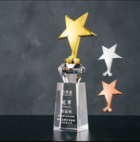 Trofeo Estrella de Cristal con Detalles en Oro - Grabado Personalizado para Premios Corporativos, Reconocimiento a Empleados Base Negra/Plateada/Transparente