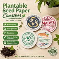 Sous-verres biodégradables personnalisés en papier grainé fait main, imprimés, plantables avec des fleurs sauvages, pour événements écologiques, bars, cafés et restaurants