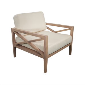 Fauteuil d'extérieur <span class=keywords><strong>en</strong></span> teck avec coussins beiges et structure <span class=keywords><strong>en</strong></span> X - Product Image 1