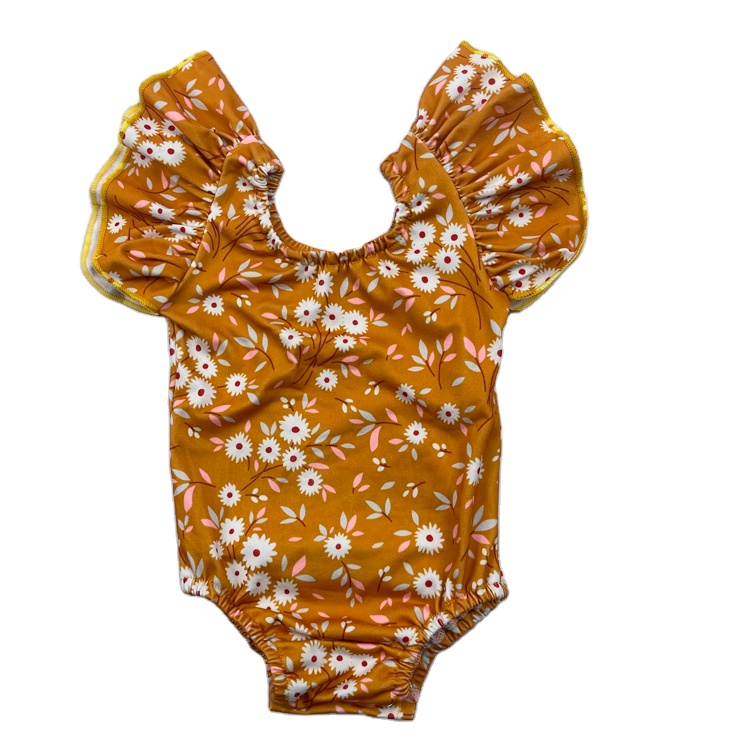 Рождественское легкое трико для малышей, желтый комбинезон с цветочным принтом, милый танцевальный балетный костюм на кнопках для девочек