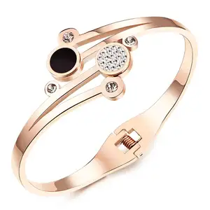 High Polish Accessories Women's 14K Gold Bangle Jewelry, New Design Inspired Jewelry CZ Diamond Open Bangle#