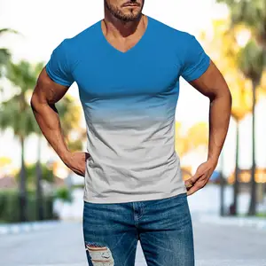 Camisetas para hombre Camisetas casuales de manga corta Gradiente Cuello redondo Camisetas gráficas de ajuste holgado suave Camisetas de verano