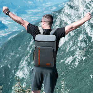 Large Capacity Insulated <b>Backpack</b> Picnic Bag Oxford Cloth Cooler Outdoor Lunch Bag Gray Orange Zipper - Product Image 4