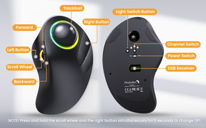JOMAA BT Dual-Mode Wireless USB/Type-C Trackball Mouse Rechargeable Ergonomic RGB Backlit 4 Buttons Gaming <b>Ball</b> <b>Tracking</b> Windows - Product Image 5