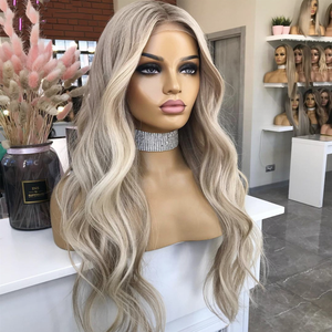 Wig Rambut Asli Rusia Remy Virgin Terbaik dengan Warna Highlight Pirang Abu Muda untuk Wanita - Product Image 3