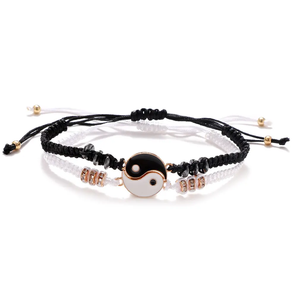 Cheap Free Shipping 2pcs/set Best Friend Friendship Couple Alloy Braided Rope Studded Yin Yang Bracelet for 2