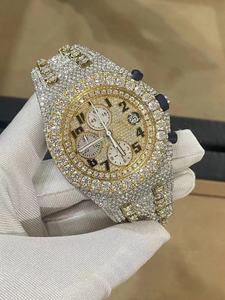 Reloj de pulsera de diamantes personalizado de alta calidad, 42 mm, movimiento 3126, cronógrafo con esfera de morganita helada totalmente de diamantes. - Product Image 3