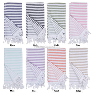 Terry Backed Turkish <b>Towel</b> Peshtemal Fouta Wholesale Pestemal Soft OEM Customized 100 Cotton Thick Stripes White Base Royal - Product Image 6