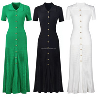 Promotion de liquidation d'usine : Robe longue d'été sans manches en maille pour femme, style français, col rond, ajourée, coupe ajustée