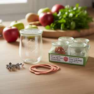 Weck Tulip Jars 1/2 Liter Mold Shape Set of 4 with Rubber <b>Rings</b> and <b>Clips</b> - Product Image 3