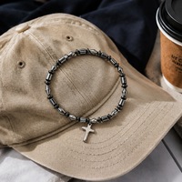 Bracelet tressé fait main pour homme avec perles et pierre magnétique, porte-bonheur, idéal pour le quotidien, vente en gros