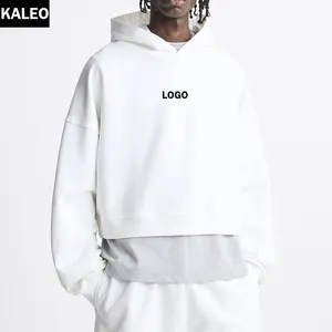 KALEO Custom Logo Popular High Quality Cropped 100% Cotton Heavyweight Hoodies Drop Shoulder Blank Print Pullover Men Hoodies