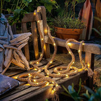Guirlande lumineuse LED en corde de chanvre imperméable à l'eau alimentée par énergie solaire ou par batterie pour l'extérieur, blanc chaud, pour éclairage de jardin