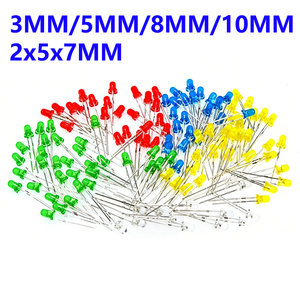5 colores * 20 piezas = 100 piezas, kit surtido de diodos LED de 3/5/8/10/257 mm, 2X5X7, blanco, amarillo, rojo, verde, azul, 20 piezas de cada color, paquete de componentes - Product Image 1