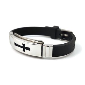 Kustom Logo kualitas tinggi gelang karet hitam gelang silikon Bangle Kristen Alkitab salib huruf tulisan huruf gelang