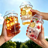 Gobelet en plastique PET transparent personnalisé avec logo, forme polygonale, jetable et recyclable, avec couvercle diamanté pour café glacé, boissons aux fruits et bubble tea – Vente en gros