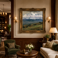 Pintura al Óleo de Paisaje Nevado, Arte de Pared con Marco Dorado Vintage de Valle Alpino para Decoración de Hotel, Villa, Estudio, Sala de Estar