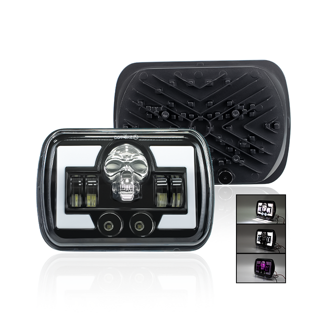 High Quality 7 Inch White Amber Dual and RGB Colors DRL Skull LED Headlights for Cars Low Price Driving Lights for Vehicles