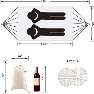 Hamac double Woqi en coton, style bohème avec pompons, portable, pour usage intérieur et extérieur, blanc, capacité de 226 lb - Product Image 5